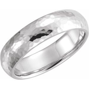 10K White 6 mm Half Round Band with Hammered Textured Size 8 - BN & CO JEWELRY