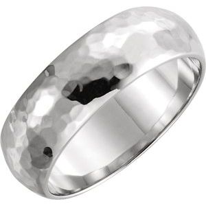 14K White 6 mm Half Round Band with Hammered Texture Size 5.5 - BN & CO JEWELRY