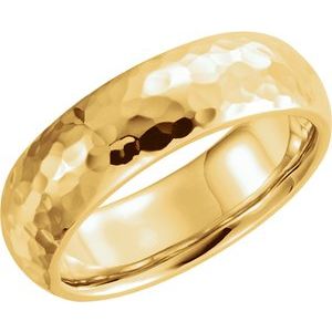 14K Yellow 7 mm Half Round Band with Hammered Textured - BN & CO JEWELRY