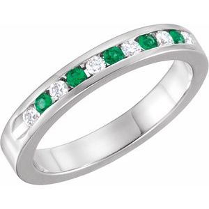 14K White 1/10 CTW Natural Diamond & Natural Emerald Anniversary Band - BN & CO JEWELRY