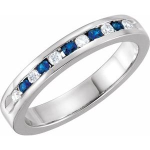 14K White 1/8 CTW Natural Diamond & Natural Blue Sapphire Anniversary Band - BN & CO JEWELRY