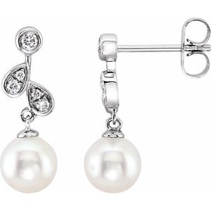 14K White Freshwater Cultured Pearl & 1/6 CTW Diamond Earrings - BN & CO JEWELRY