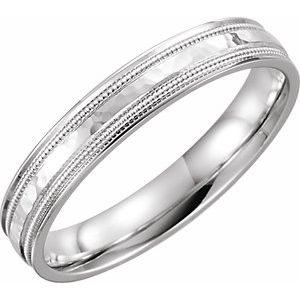 14K White 4 mm Flat Edge Band with Hammered Texture & Milgrain Size 5.5 - BN & CO JEWELRY