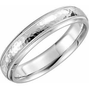 Platinum 5 mm Half Round Band with Hammered Texture & Milgrain Size 10 - BN & CO JEWELRY