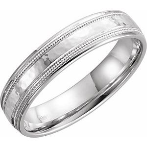 14K White 5 mm Flat Edge Band with Hammered Texture & Milgrain Size 11 - BN & CO JEWELRY