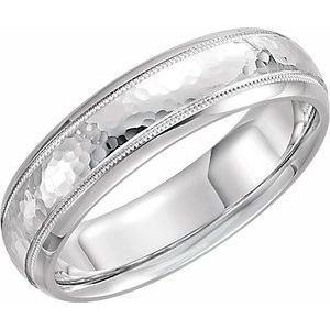 14K White 6 mm Half Round Band with Hammered Texture & Milgrain Size 9 - BN & CO JEWELRY