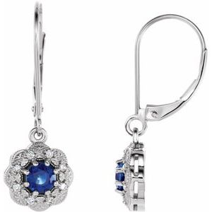 14K White Natural Blue Sapphire & 1/10 CTW Natural Diamond Halo-Style Earrings - BN & CO JEWELRY