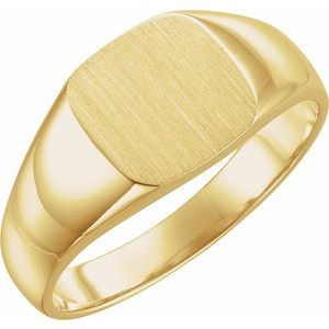 14K Yellow 10 mm Square Signet Ring with Brush Finished Top - BN & CO JEWELRY