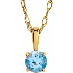 14K Yellow 3 mm Imitation Blue Zircon Youth Solitaire 14" Necklace - BN & CO JEWELRY