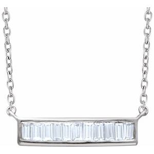 14K White 1/4 CTW Natural Diamond Baguette Bar 16-18" Necklace - BN & CO JEWELRY