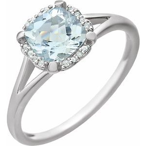 14K White Natural Aquamarine & .05 CTW Natural Diamond Ring - BN & CO JEWELRY