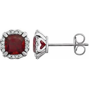 14K White Natural Mozambique Garnet & 1/10 CTW Natural Diamond Earrings - BN & CO JEWELRY
