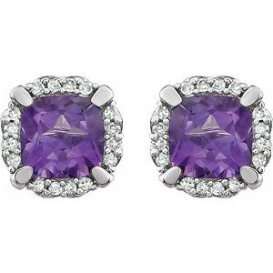 14K White Natural Amethyst & 1/10 CTW Natural Diamond Earrings - BN & CO JEWELRY