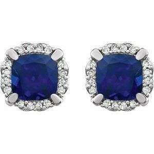 14K White Lab-Grown Blue Sapphire & 1/10 CTW Natural Diamond Earrings - BN & CO JEWELRY