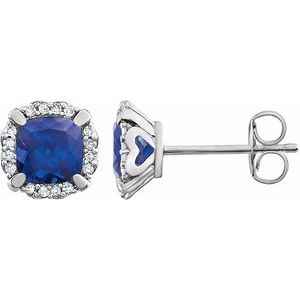 14K White Lab-Grown Blue Sapphire & 1/10 CTW Natural Diamond Earrings - BN & CO JEWELRY