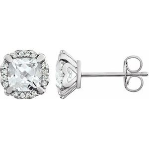 14K White Lab-Grown White Sapphire & 1/10 CTW Natural Diamond Earrings - BN & CO JEWELRY