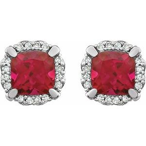 14K White Lab-Grown Ruby & 1/10 CTW Natural Diamond Earrings - BN & CO JEWELRY