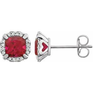 14K White Lab-Grown Ruby & 1/10 CTW Natural Diamond Earrings - BN & CO JEWELRY