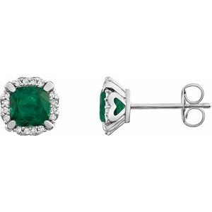 14K White Lab-Grown Emerald & 1/10 CTW Natural Diamond Earrings - BN & CO JEWELRY