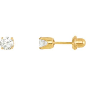 24K Gold-Plated Sterling Silver 5 mm Round Imitation White Cubic Zirconia Piercing Stud Earrings - BN & CO JEWELRY