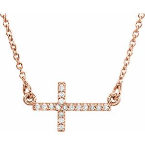 14K Rose .07 CTW Natural Diamond Sideways Cross 16-18" Necklace - BN & CO JEWELRY