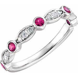 14K White Natural Ruby & 1/6 CTW Natural Diamond Ring - BN & CO JEWELRY