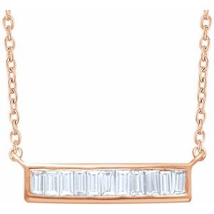 14K Rose 1/4 CTW Natural Diamond Baguette Bar 16-18" Necklace - BN & CO JEWELRY