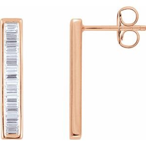 14K Rose 1/2 CTW Natural Diamond Baguette Bar Earrings - BN & CO JEWELRY