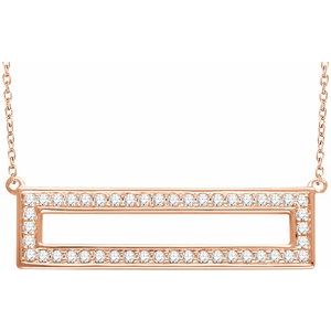 14K Rose 3/8 CTW Natural Diamond Rectangle 16-18" Necklace - BN & CO JEWELRY
