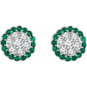 14K White Natural Emerald & 5/8 CTW Natural Diamond Earrings - BN & CO JEWELRY