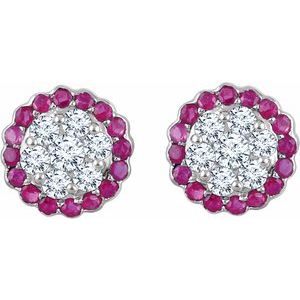 14K White Natural Ruby & 5/8 CTW Natural Diamond Earrings - BN & CO JEWELRY