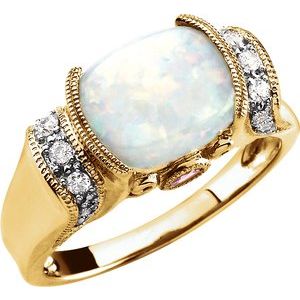 14K Yellow Opal, Pink Tourmaline & 1/6 CTW Diamond Ring - BN & CO JEWELRY