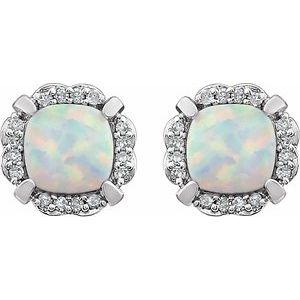 14K White Lab-Grown Opal & 1/10 CTW Natural Diamond Earrings - BN & CO JEWELRY