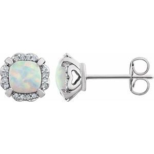 14K White Lab-Grown Opal & 1/10 CTW Natural Diamond Earrings - BN & CO JEWELRY