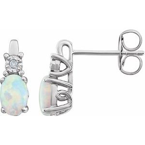 14K White Lab-Grown White Opal Opal & .02 CTW Natural Diamond Earrings - BN & CO JEWELRY