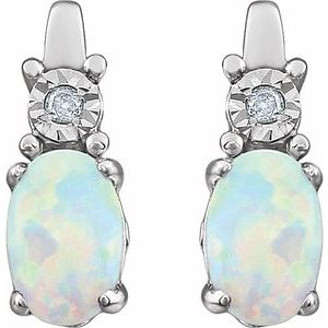 14K White Lab-Grown White Opal Opal & .02 CTW Natural Diamond Earrings - BN & CO JEWELRY