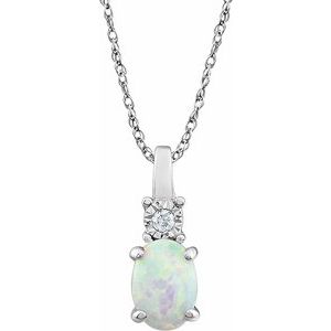 14K White Lab-Grown Opal & .02 CT Natural Diamond 18" Necklace - BN & CO JEWELRY