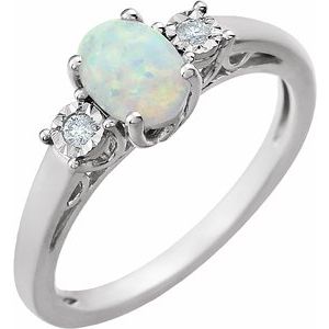 14K White Lab-Grown Opal & .04 CTW Natural Diamond Ring - BN & CO JEWELRY