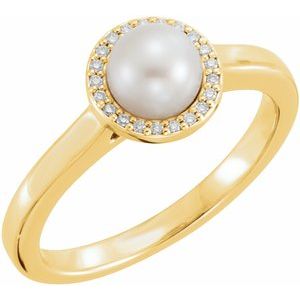 14K Yellow Cultured White Freshwater Pearl & .05 CTW Natural Diamond Halo-Style Ring - BN & CO JEWELRY