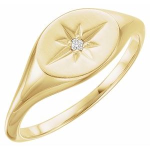 14K Yellow .02 CT Diamond 10x8 mm Oval Starburst Signet Ring - BN & CO JEWELRY