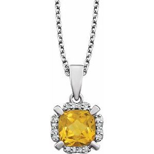 14K White Natural Citrine & .05 CTW Natural Diamond 18" Necklace - BN & CO JEWELRY
