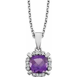 14K White Natural Amethyst & .05 CTW Natural Diamond 18" Necklace - BN & CO JEWELRY