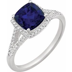 14K White Lab-Grown Blue Sapphire & 1/5 CTW Natural Diamond Ring - BN & CO JEWELRY