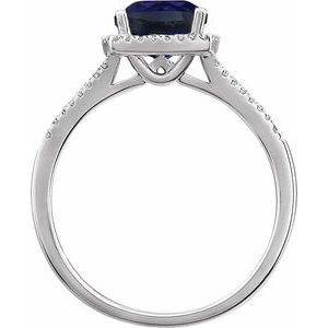14K White Lab-Grown Blue Sapphire & 1/5 CTW Natural Diamond Ring - BN & CO JEWELRY
