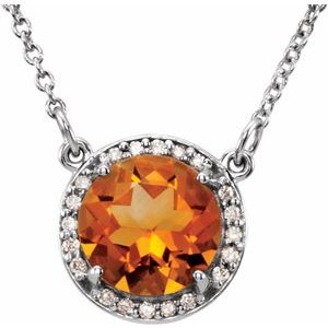 14K White 6 mm Natural Citrine & .04 CTW Natural Diamond 16" Necklace - BN & CO JEWELRY