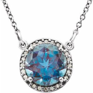 14K White 6 mm Lab-Grown Alexandrite & .04 CTW Natural Diamond 16" Necklace - BN & CO JEWELRY