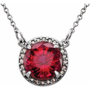 14K White 8 mm Lab-Grown Ruby & .05 CTW Natural Diamond 16" Necklace - BN & CO JEWELRY