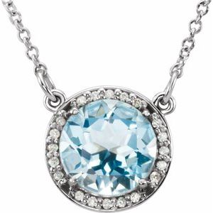 14K White 8 mm Natural Sky Blue Topaz & .05 CTW Natural Diamond 16" Necklace - BN & CO JEWELRY