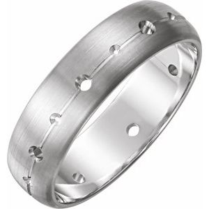 14K White 6 mm 1/2 CTW Natural Diamond Grooved Band with Brush Finish Size 11 - BN & CO JEWELRY