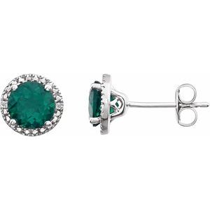 Sterling Silver Lab-Grown Emerald & .01 CTW Natural Diamond Earrings - BN & CO JEWELRY